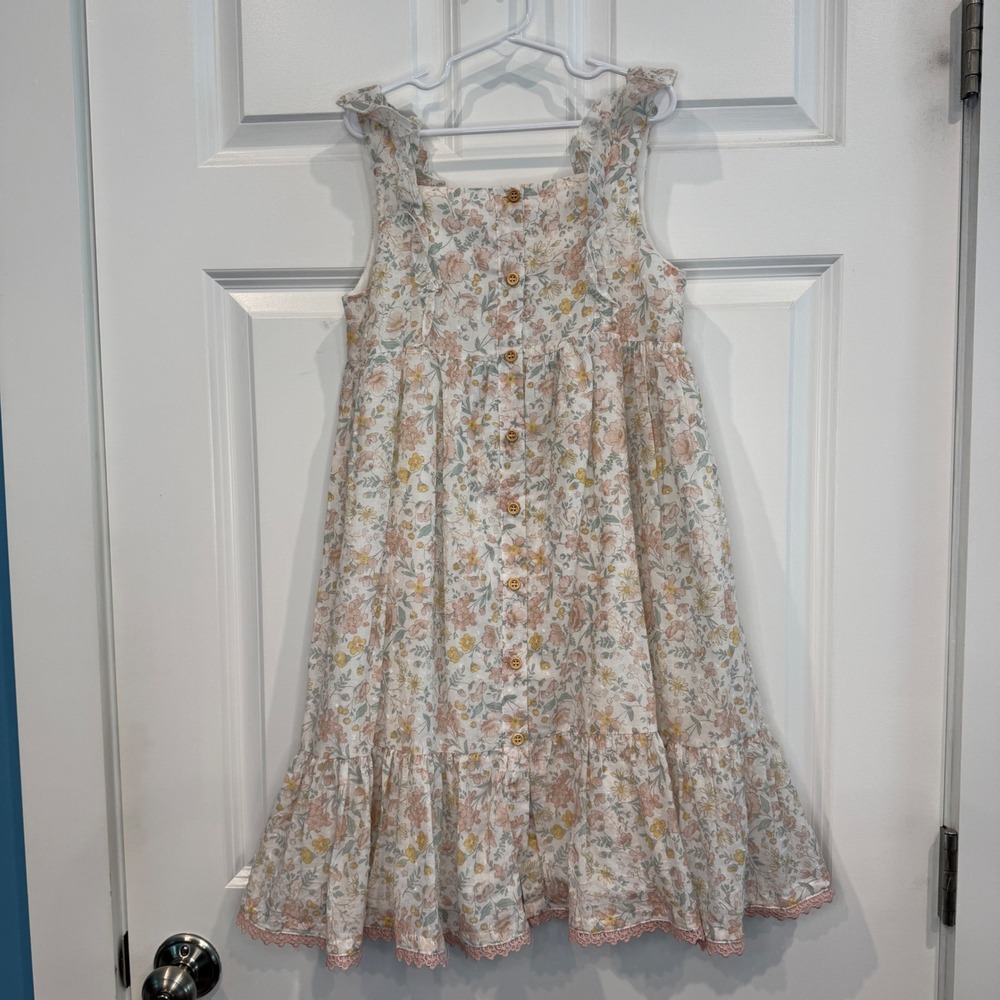 Catherine Malandrino Girls Floral Swiss Dot Ruffle Button Front Dress Size 10